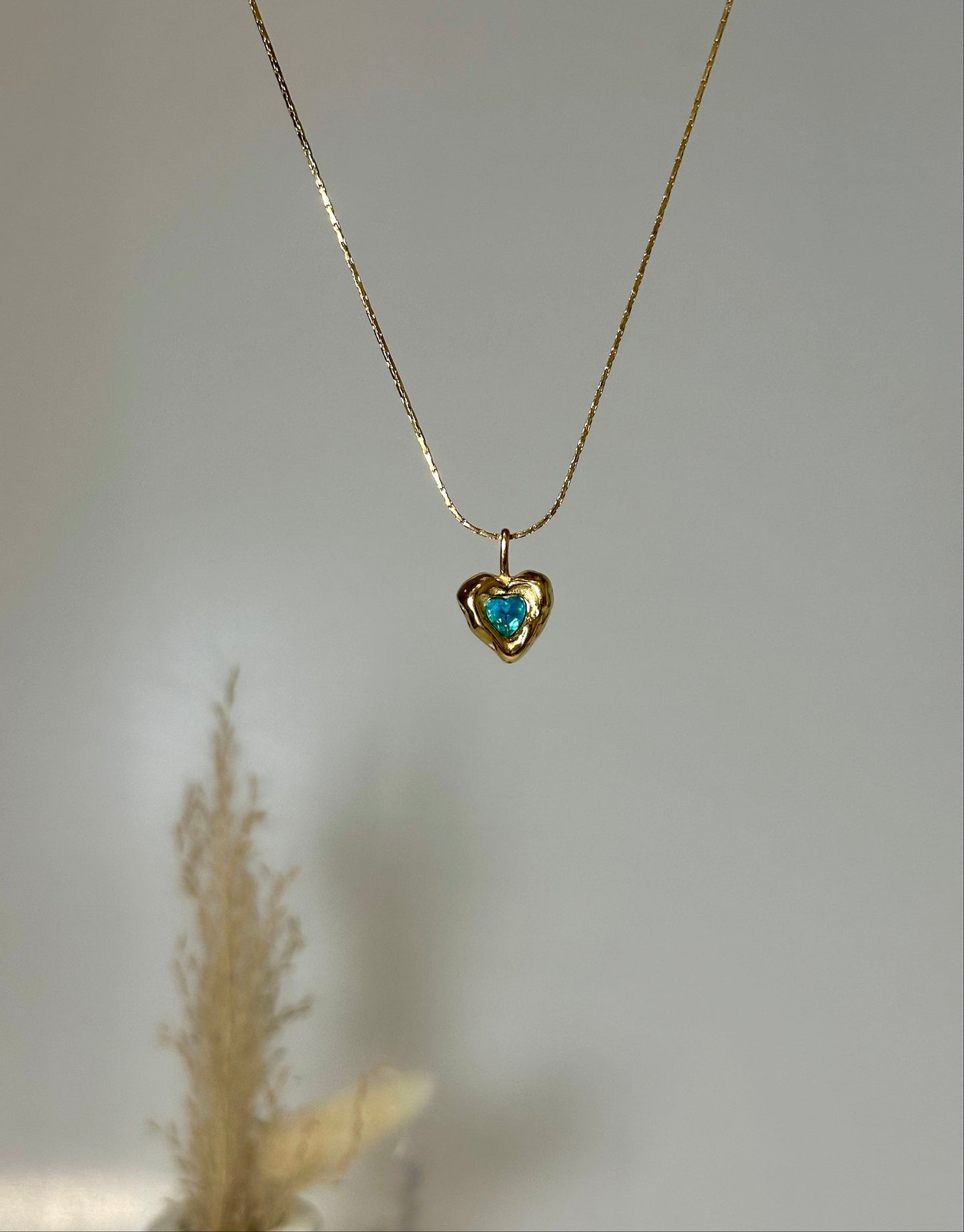 Heart Necklace with Blue Studded Stones
