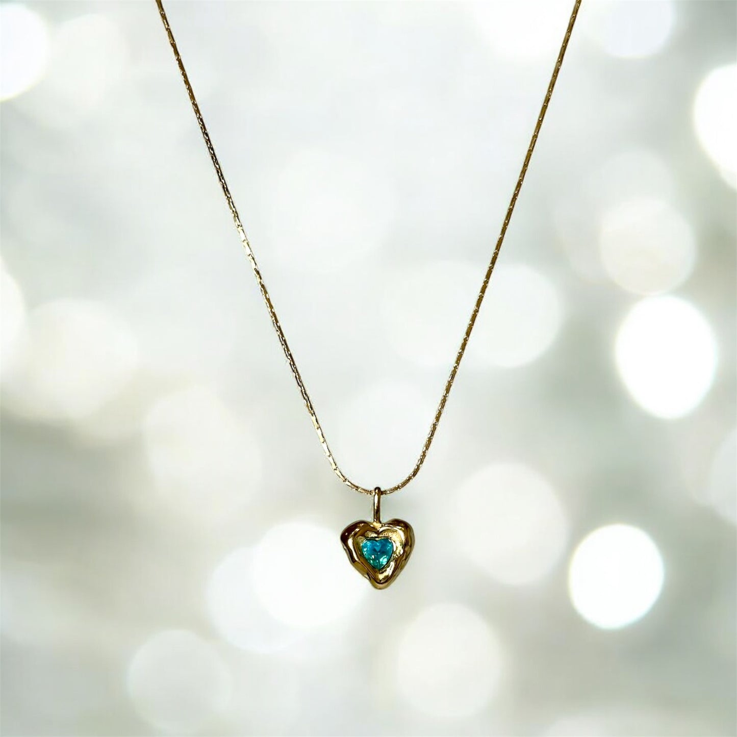 Heart Necklace with Blue Studded Stones