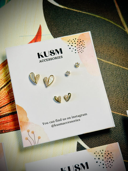 3-Piece Heart Earrings Set