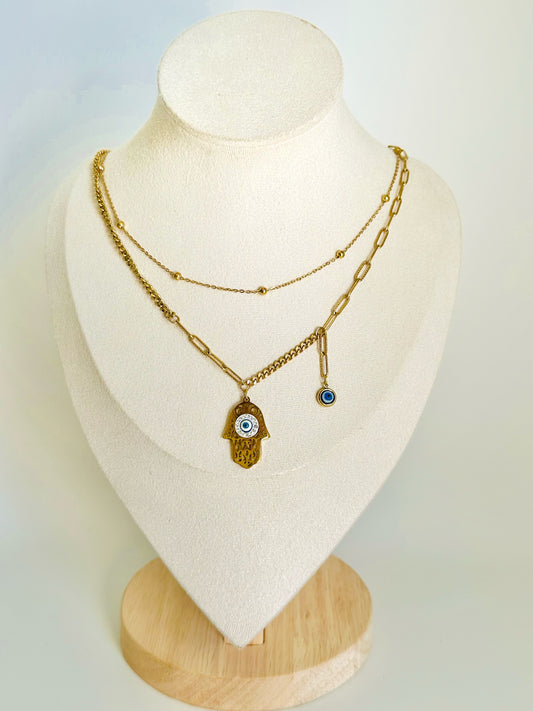 Evil Eye Necklace with Dual Layers