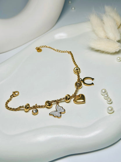 Flutters & Hearts Charm Bracelet