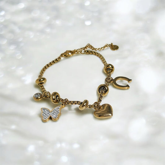 Flutters & Hearts Charm Bracelet